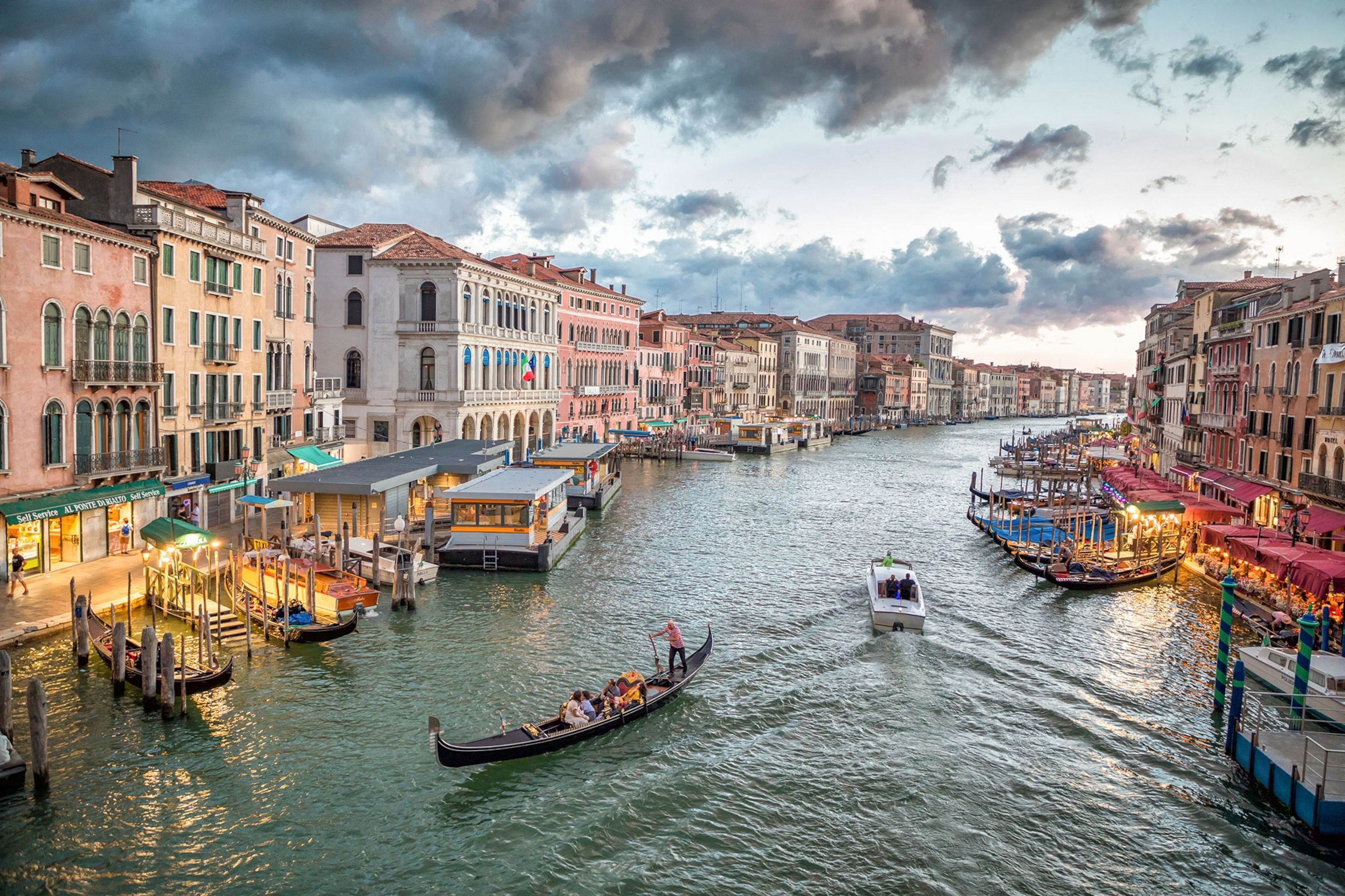 View from Ponte di Rialto to Canal Grande with a gondola in Venice, Italy