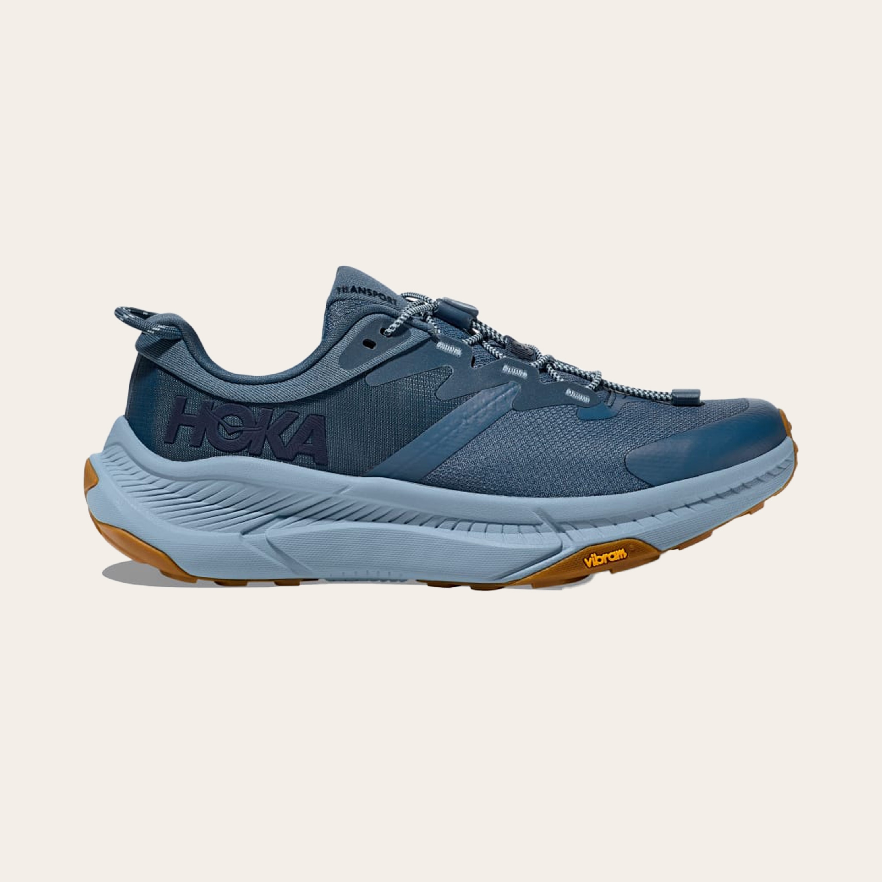 A dark blue Hoka Transport Lifestyle shoe.