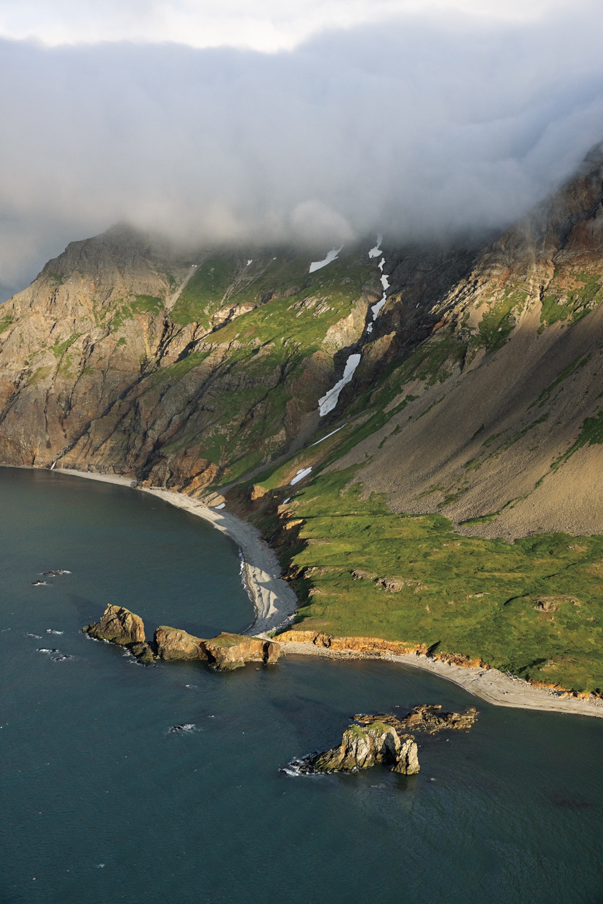 Shaped by volcanic and glacial activity, Cape Douglas is part of Katmai’s 497 miles of rugged coastline along the Shelikof Strait—all of it home to brown bears.